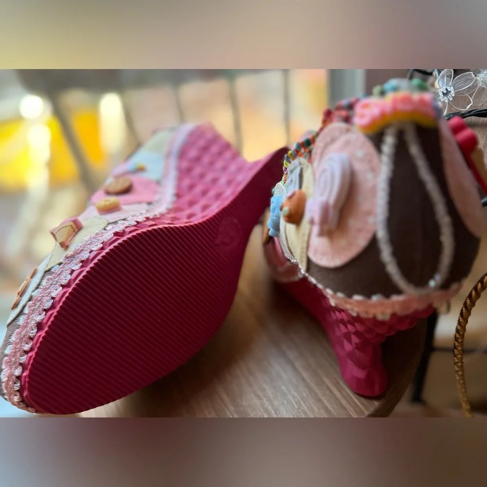 Custom One of a Kind Hand-Adorned Statement Wedge in Sweet Treats Theme. 7/7.5
